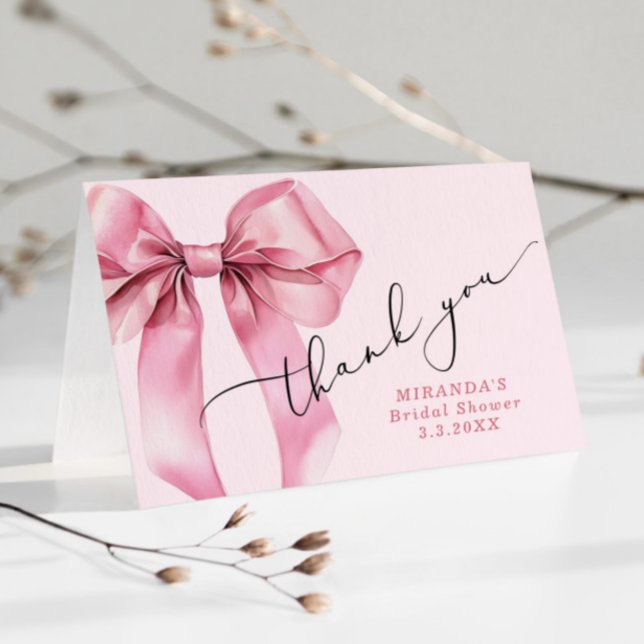 Carte De Remerciements Elle se marie Pink Bow Bridal  (Créateur téléchargé)