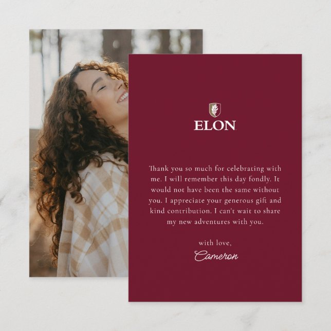 Carte De Remerciements Elon | Diplômé 20XX (Devant / Derrière)