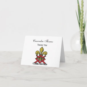 Carte De Remerciements Emblème Preppy Gold Red Heraldic Crest Fleur de Li