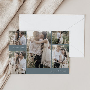 Carte De Remerciements EMELIA Flat Rustic Blue Navy Multi Photo Mariage