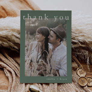Carte De Remerciements EMELIA Flat Simple Sage Green Rustic Photo Mariage