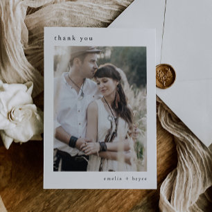 Carte De Remerciements EMELIA Plat Unique Rustique Neutre Photo Mariage