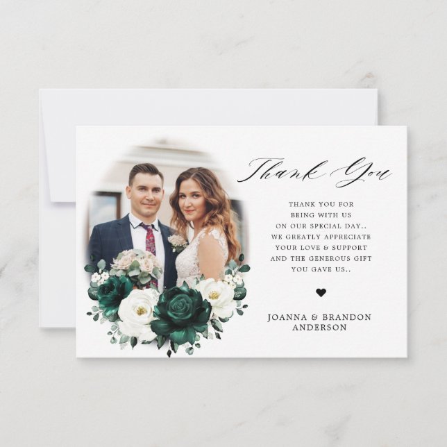 Carte De Remerciements Emerald Green Eucalyptus Blanc Floral Mariage (Devant)