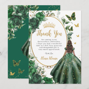 Carte De Remerciements Emerald Green Floral Quinceañera Brown Princesse