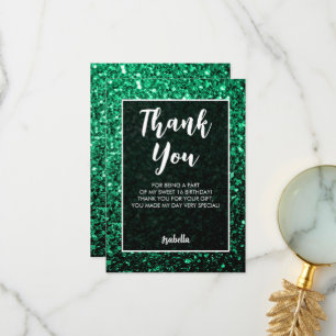 Carte De Remerciements Emerald Green scintille Sweet 16 élégant script