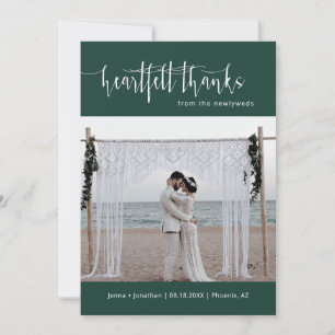 Carte De Remerciements Emerald Vert moderne minimaliste Mariage photo pla