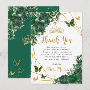 Carte De Remerciements Émeraude Florale Quinceañera Papillons
