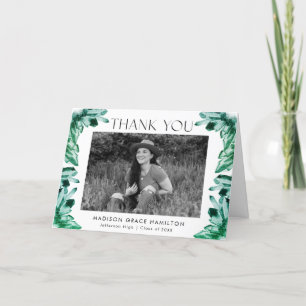 Carte De Remerciements Émeraude Vert Aquarelle Cristaux Photo Graduation