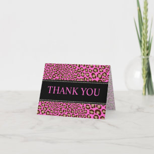 Carte De Remerciements empreinte de léopard/rose/Merci/fond personnalisé