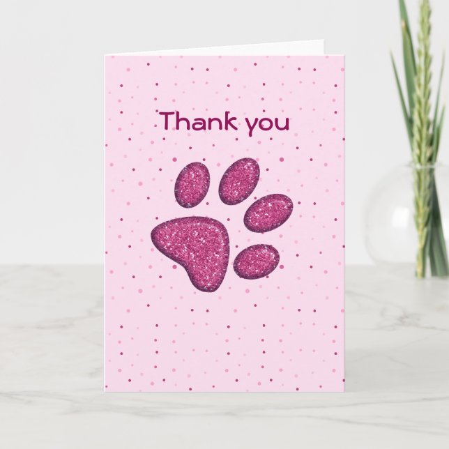Carte De Remerciements empreinte de patte de chat pétillant - rose (Devant)