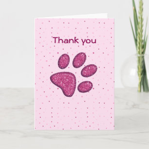 Carte De Remerciements empreinte de patte de chat pétillant - rose
