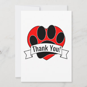 Carte De Remerciements Empreinte de patte de chien Red Heart bannière Mer