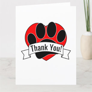 Carte De Remerciements Empreinte de patte de chien Red Heart bannière Mer