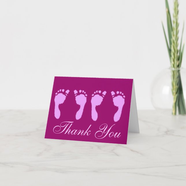 Carte De Remerciements Empreintes de pas de bébé (jumelles de fille) (Devant)