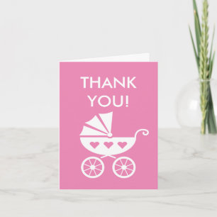Carte de remerciements en baby shower rose avec pr
