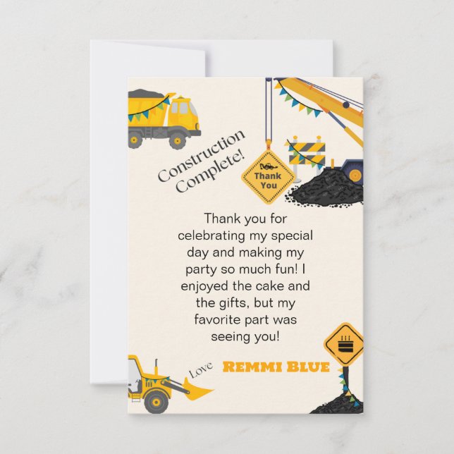 Carte De Remerciements En construction ! Anniversaire (Devant)