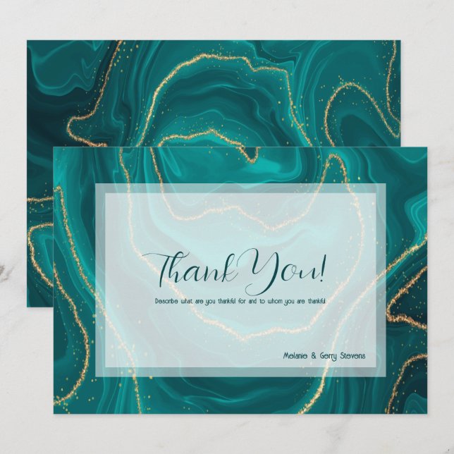 Carte de remerciements en marbre liquide turquoise (Devant / Derrière)