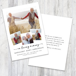 Carte De Remerciements En Mémoire d'amour Quatre photos Sympathie funérai