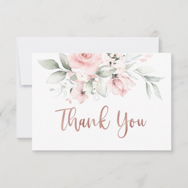 carte de remerciements en or rose, rose pâle (Devant)