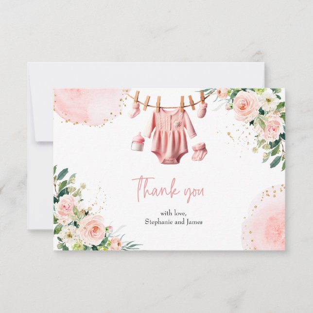Carte de remerciements en vêtements roses (Devant)