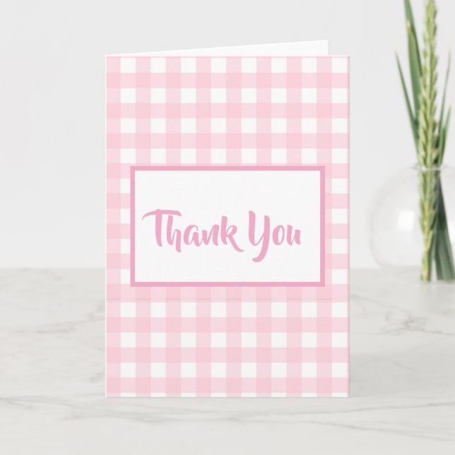 Carte de remerciements En vichy rose vertical (Devant)