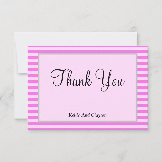 Carte de remerciements encadrée de bandes roses (Devant)