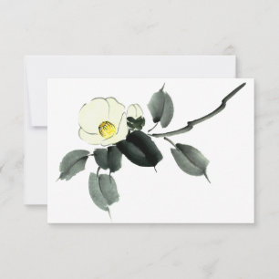 Carte De Remerciements encre blanche de camélia sumi et aquarelle japonai