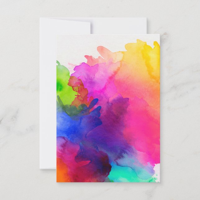 Carte De Remerciements encre de teinture à l'aquarelle arc-en-ciel (Devant)