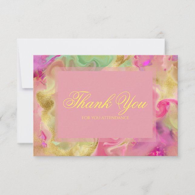 Carte De Remerciements Encre marbrée rose, violette, verte  (Devant)