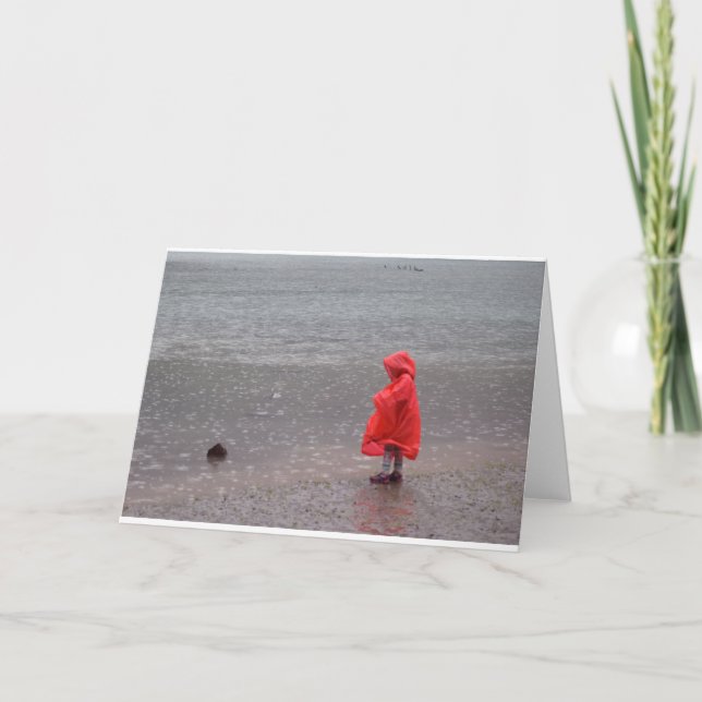 Carte De Remerciements Enfant avec imperméable rouge sous la pluie (Devant)