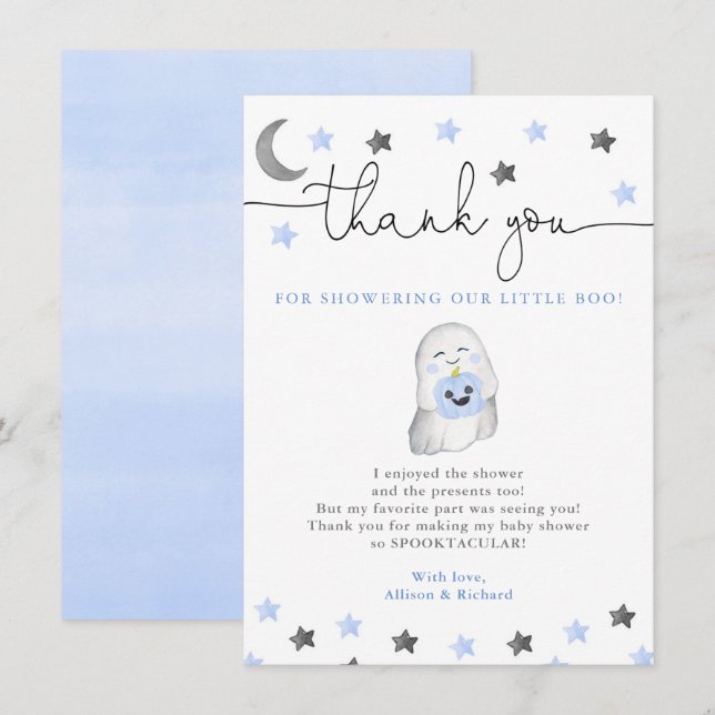 Carte De Remerciements Enfant garçon halloween tomber baby shower fantôme (Devant / Derrière)