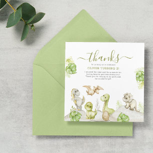 Carte De Remerciements Enfants Aquarelle Dinosaur fête d'anniversaire