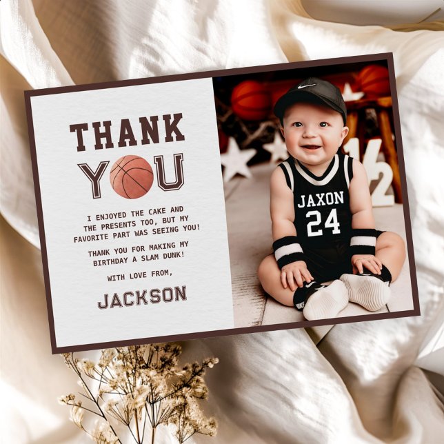 Carte De Remerciements Enfants Basketball d'aquarelle Photo fête d'annive (Créateur téléchargé)