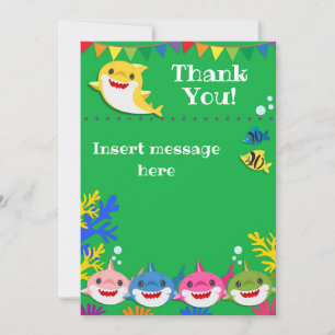 Carte De Remerciements Enfants Jaunes Requin Vert Anniversaire