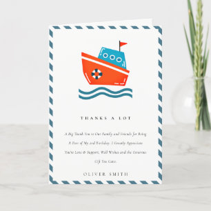 Carte De Remerciements Enfants Mignons Bateau Marin Anniversaire Tout Âge