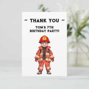 Carte De Remerciements Enfants pompier thème fête d'anniversaire