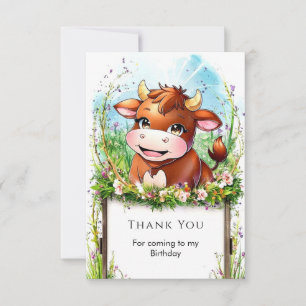 Carte De Remerciements Enfants Vache Anniversaire Modifiable