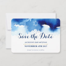 ENREGISTRER LA DATE MITZVAH moderne étoile bleu aq