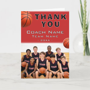 Carte De Remerciements Entraîneur de basket-ball Nom de l'équipe Photo