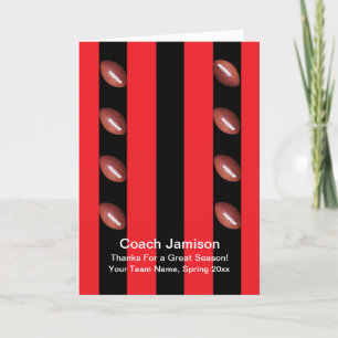Carte De Remerciements Entraîneur de football rouge et noir blanc intérie