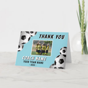 Carte De Remerciements Entraîneur de Football Soccer Nom Photo 