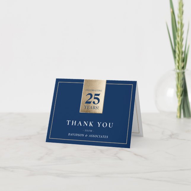 Carte De Remerciements ENTREPRISE ANNIVERSAIRE affaires blanc marine or (Devant)