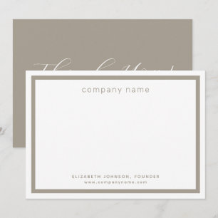 Carte De Remerciements Entreprise Commercial Moderne Taupe Blanc