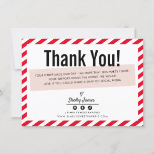 Carte De Remerciements ENTREPRISE INSERT moderne minima rayé rouge rose