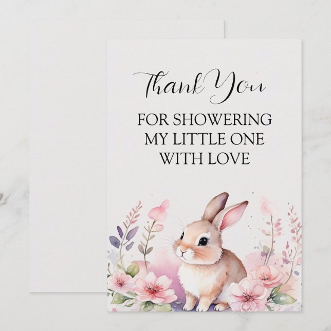 Carte De Remerciements Entrez Dans Le Bonheur Avec Le Lapin Moderne (Devant / Derrière)