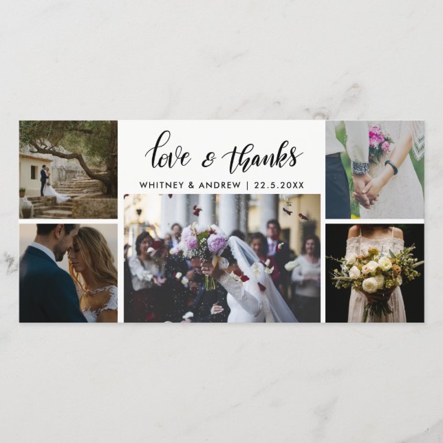 Carte De Remerciements Épouser l'amour de cinq photos et le manuscrit de (Devant)