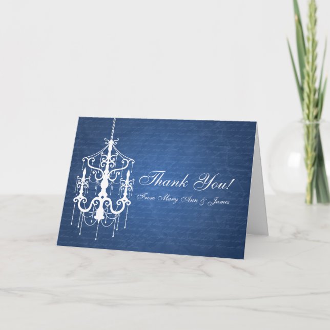 Carte De Remerciements Épouser le bleu de lustre de "Merci" (Devant)