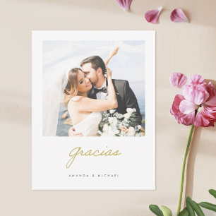 Carte De Remerciements Espagnol Gracias Elegant Gold Modern Photo Mariage