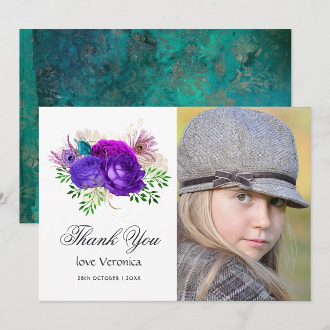 Carte De Remerciements Espagnol Mardi Gras Aquarelle Florale Quinceañera  (Devant / Derrière)