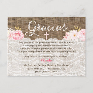 Carte de remerciements espagnol pour Baptism Bauti